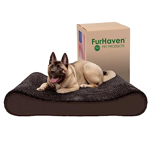 Furhaven Hundebett aus Memory-Schaum für große Hunde mit abnehmbarem, waschbarem Bezug, für Hunde bis zu 68 kg, ultraweiches Kunstfell und Wildleder, luxuriöse Liegematratze, Schokobraun, Jumbo von Furhaven