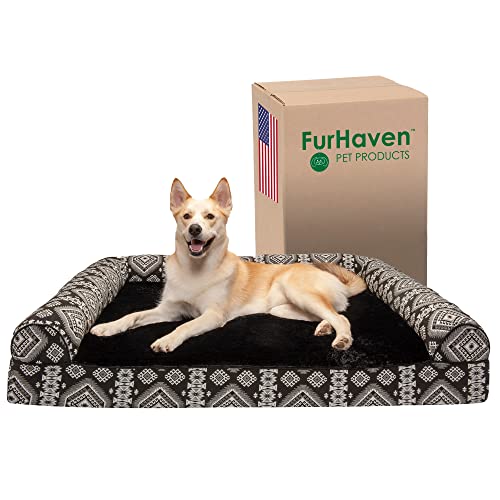 Furhaven XXL Memory Foam Dog Bed Plush & Southwest Kilim Decor Sofa-Style w/Removable Washable Cover - Black Medallion, Jumbo Plus (XX-Large) von Furhaven