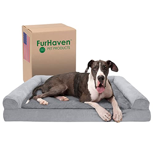 Furhaven XXL Memory Foam Dog Bed Plush & Suede Sofa-Style w/Removable Washable Cover - Gray, Jumbo Plus (XX-Large) von Furhaven