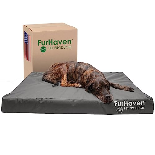 Furhaven XXL Memory Foam Dog Bed Water-Resistant Indoor/Outdoor Logo Print Oxford Polycanvas Mattress w/Removable Washable Cover - Stone Gray, Jumbo Plus (XX-Large) von Furhaven