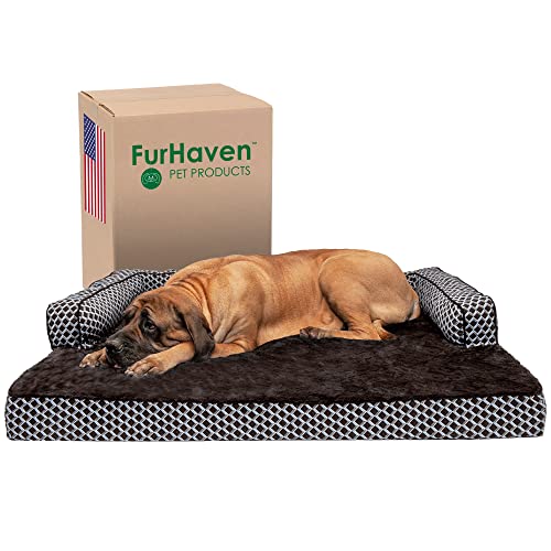 Furhaven XXL Orthopedic Dog Bed Comfy Couch Plush & Decor Sofa-Style w/Removable Washable Cover - Diamond Brown, Jumbo Plus (XX-Large) von Furhaven