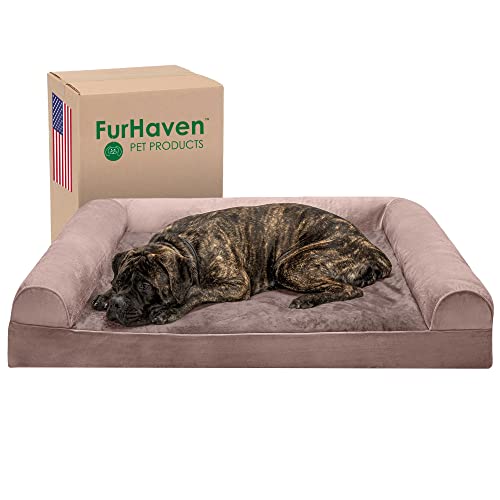 Furhaven XXL Orthopedic Dog Bed Faux Fur & Velvet Sofa-Style w/Removable Washable Cover - Driftwood Brown, Jumbo Plus (XX-Large) von Furhaven