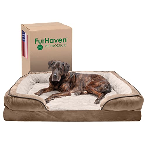 Furhaven XXL Orthopedic Dog Bed Perfect Comfort Plush & Velvet Waves Sofa-Style w/Removable Washable Cover - Brownstone, Jumbo Plus (XX-Large) von Furhaven