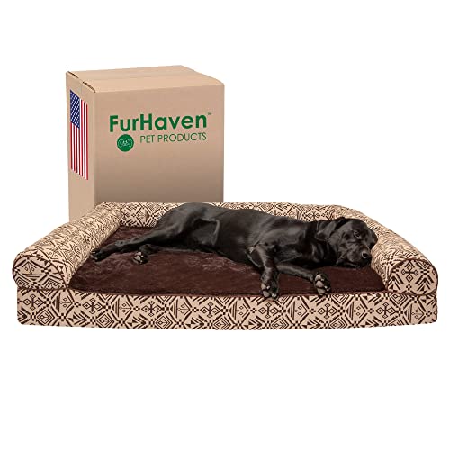 Furhaven XXL Orthopedic Dog Bed Plush & Southwest Kilim Decor Sofa-Style w/Removable Washable Cover - Desert Brown, Jumbo Plus (XX-Large) von Furhaven