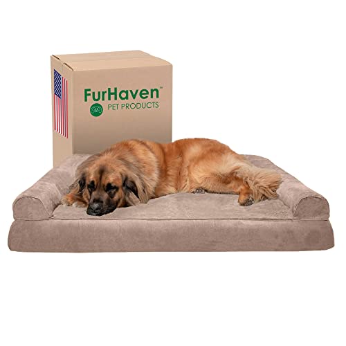 Furhaven XXL Orthopedic Dog Bed Plush & Suede Sofa-Style w/Removable Washable Cover - Almondine, Jumbo Plus (XX-Large) von Furhaven