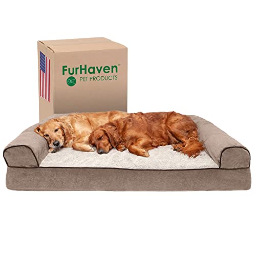 Furhaven XXL Orthopedic Dog Bed Sherpa & Chenille Sofa-Style w/Removable Washable Cover - Cream, Jumbo Plus (XX-Large) von Furhaven