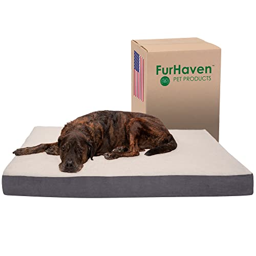 Furhaven XXL Orthopedic Dog Bed Sherpa & Suede Deluxe Mattress w/Removable Washable Cover - Gray, Jumbo Plus (XX-Large) von Furhaven