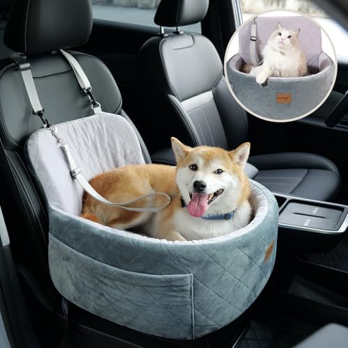 Hunde Autositz, Hundeautositz für kleine/mittlere Hunde & Katzen, Abnehmbarer & Waschbarer Hundesitz Auto Rückbank mit Dicker Polsterung, Leine & Aufbewahrungstaschen, Memory Schaum Dog Car Seat, Grau von Furlogy