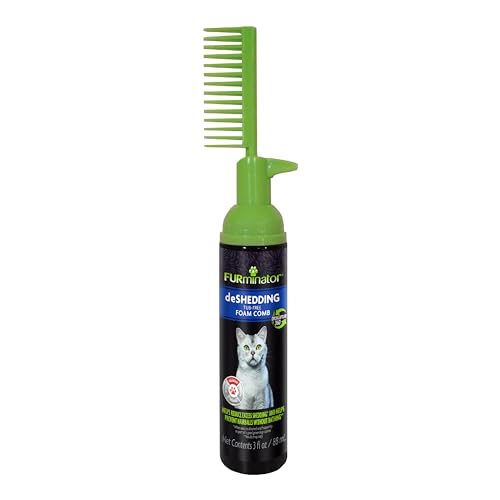 FURminator Spülfreier deShedding-Schaumkamm für Katzen, wasserloses schäumendes Shampoo, reduziert Haarausfall, desodoriert, wannenfreie Erfahrung von Furminator