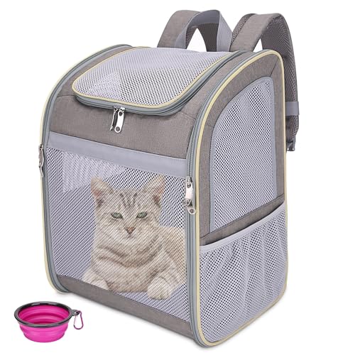 FurrPhunny Katzen-Rucksack-Tragetasche, großer Raum, atmungsaktives Netzgewebe, kratzfest, reflektierende Streifen, faltbare Haustier-Tragetasche für Reisen, Wandern und Outdoor-Aktivitäten, passend von FurrPhunny