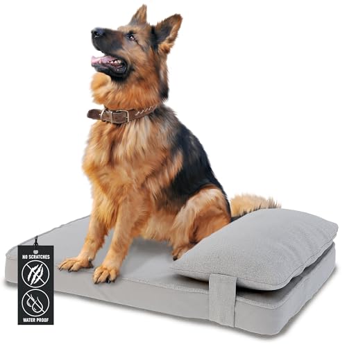 Waschbares Hundebett aus Memory-Schaum, orthopädisches Hundebett für große Rassen, super robust, große Hundebetten für extra große Hunde, waschbarer Bezug Hundebett mit Kissen, quadratische Hundematte von Furrific