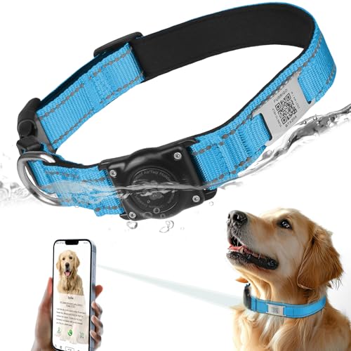 AirTag Hundehalsband, IP68 Wasserdicht Air Tag Hundehalsband Halter (L, Blau) von Furrigo