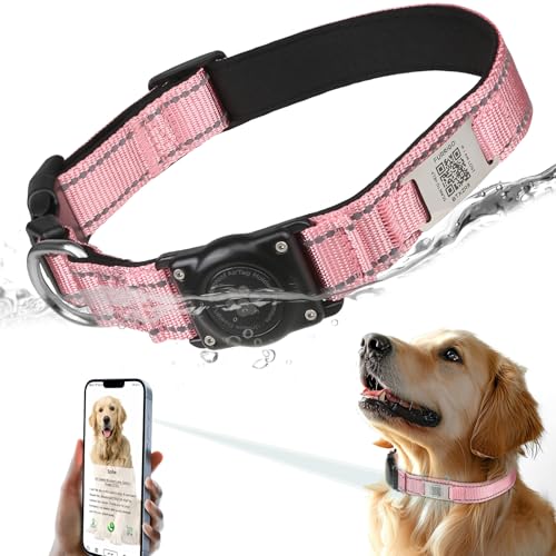 AirTag Hundehalsband, IP68 Wasserdicht Air Tag Hundehalsband Halter (L, Rosa) von Furrigo