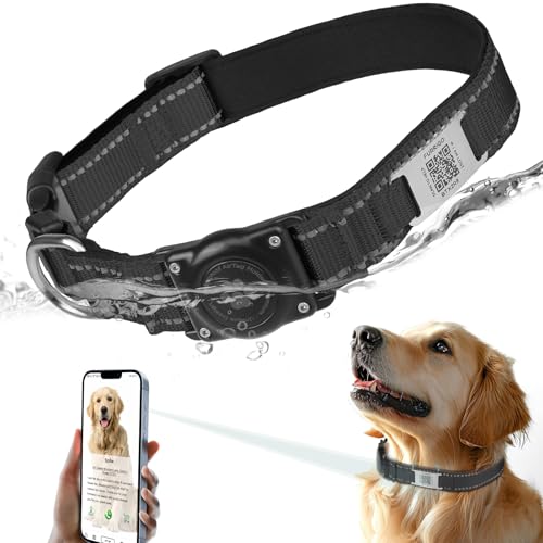 Airtag Hundehalsband mit QR-Code - IP68 Wasserdicht Air Tag Hundehalsband Halter ID Tag - Reflektierend, Ultra-Langlebig, Bequem Gepolstert - GPS Hundehalsband für Kleine Mittlere Große Hunde (M, von Furrigo