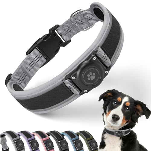 AirTag Hundehalsband – Premium Air Tag Hundehalsbandhalter IP68 Wasserdicht – Ultraweiches Air-Mesh gepolstert, reflektierend, ultra-langlebig, robuste Hundehalsbänder für mittelgroße und große Hunde von Furrigo