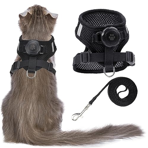 AirTag Katzengeschirr und Leine zum Spazierengehen, integrierte Katzenweste mit 100% wasserdichtem Air-Tag-Halter, ausbruchsicher, reflektierend, verstellbar, mit Apple Air Tag Hülle für Katzen, Kätzchen, Welpen von Furrigo