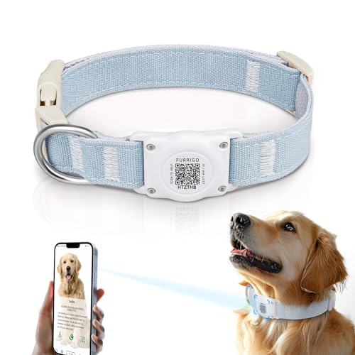 Airtag Hundehalsband, QR-Code – IP68 wasserdicht, integrierte Air-Tag-Hundehalsband-Halterung, ID-Tag – kostenloses Online-Profil für Haustiere – strapazierfähiger natürlicher Baumwollhanf – passend von Furrigo