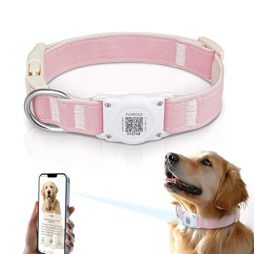 Airtag Hundehalsband, QR-Code – IP68 wasserdicht, integrierte Airtag-Hundehalsband-Halterung, ID-Tag – kostenloses Online-Profil für Haustiere – strapazierfähiger natürlicher Baumwollhanf – passend von Furrigo