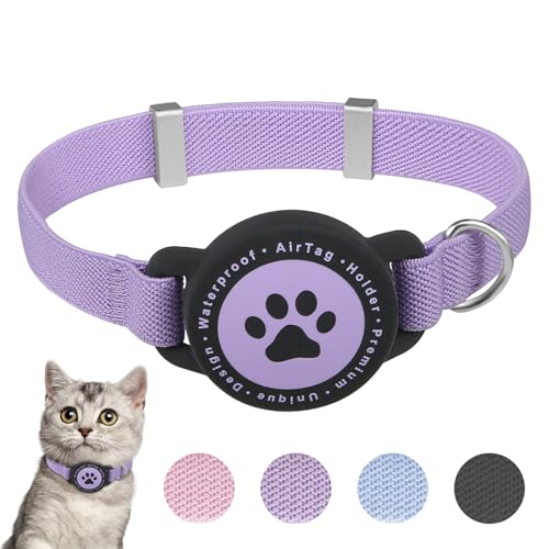 Airtag Katzenhalsband, dehnbares Kätzchenhalsband mit Apple Air-Tag-Halter, leicht und bequem, ultraelastisches GPS-Katzenhalsband für Katzen, Kätzchen und Welpen, 19,1-32,5 cm von Furrigo