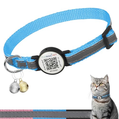 Breakaway Katzenhalsband mit QR-Code-Namensschild, reflektierend, verstellbar, mit Glöckchen, ultra-langlebiges Katzenhalsband für Jungen und Mädchen, Schnellverschluss, 20,3 - 30,5 cm, passend für von Furrigo