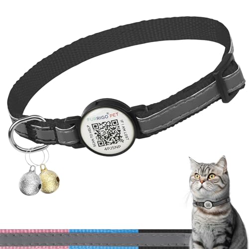 Breakaway Katzenhalsband mit QR-Code-Namensschild, reflektierend, verstellbar, mit Glöckchen, ultra-langlebiges Katzenhalsband für Jungen und Mädchen, Schnellverschluss, 20,3 - 30,5 cm, passend für von Furrigo