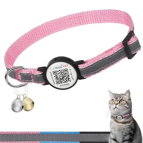 Breakaway Katzenhalsband mit QR-Code-Namensschild, reflektierend, verstellbar, mit Glöckchen, ultra-langlebiges Katzenhalsband für Jungen und Mädchen, Schnellverschluss, 20,3 - 30,5 cm, passend für von Furrigo