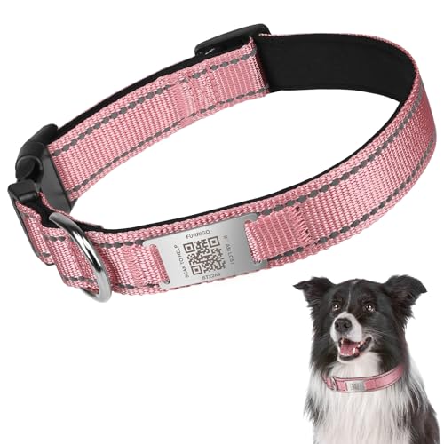 Hundehalsband mit QR-Tag - Reflektierendes Hundehalsband mit QR-Namensschild - Gepolsterte, verstellbare, weiche Hundehalsbänder für sicheres nächtliches Spazierengehen, passend für kleine, von Furrigo