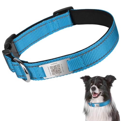 Hundehalsband mit QR-Tag - Reflektierendes Hundehalsband mit QR-Namensschild - Gepolsterte, verstellbare, weiche Hundehalsbänder für sicheres nächtliches Spazierengehen, passend für kleine, von Furrigo