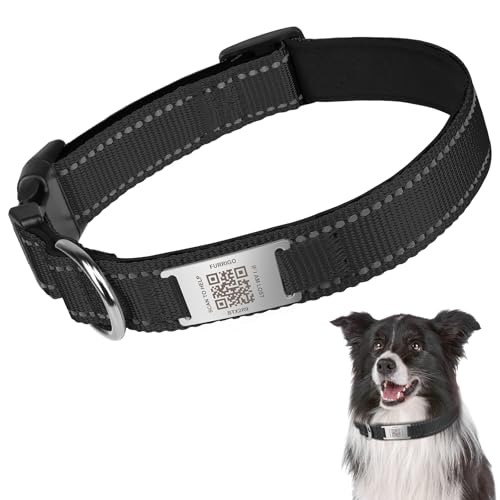 Hundehalsband mit QR-Tag - Reflektierendes Hundehalsband mit QR-Namensschild - Gepolsterte, verstellbare, weiche Hundehalsbänder für sicheres nächtliches Spazierengehen, passend für kleine, von Furrigo