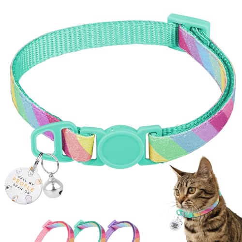 Katzenhalsband mit QR-Code-Namensschild, glitzerndes Kätzchenhalsband mit Glöckchen, personalisierbar, ultra-langlebig, bequem, Schnellverschluss, passend für die meisten Mädchen, Jungen, Katzen und von Furrigo