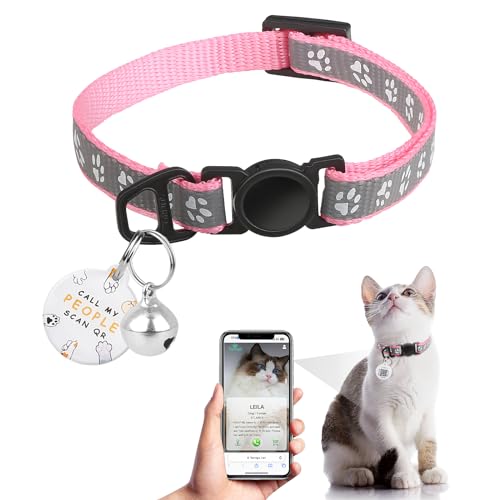 Katzenhalsband mit QR-Code-Namensschild, reflektierendes Kätzchen-Halsband mit Glöckchen, personalisierbar, ultra-langlebig, verstellbar, Schnellverschluss, passend für die meisten Mädchen, Jungen, von Furrigo