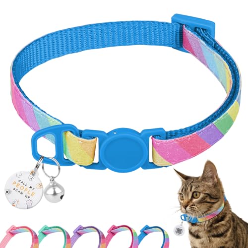 Katzenhalsband mit QR-Code-Namensschild, glitzerndes Kätzchenhalsband mit Glöckchen, personalisierbar, ultra-langlebig, bequem, Schnellverschluss, passend für die meisten Mädchen, Jungen, Katzen und von Furrigo