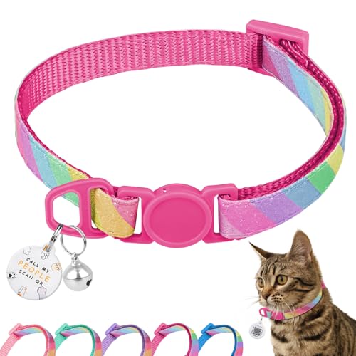 Katzenhalsband mit QR-Code-Namensschild, glitzerndes Kätzchenhalsband mit Glöckchen, personalisierbar, ultra-langlebig, bequem, Schnellverschluss, passend für die meisten Mädchen, Jungen, Katzen und von Furrigo