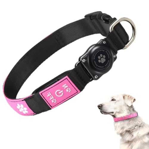 LED AirTag Hundehalsband – hellste leuchtende Hundehalsbänder – IP68 wasserdicht Air Tag Hundehalsband Halter – 1,600 Fuß hohe Sichtbarkeit – USB C wiederaufladbar – Hundelichter für Nachtspaziergänge von Furrigo