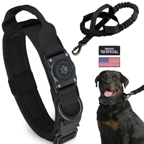 Taktisches AirTag Hundehalsband Leine Set, 100% wasserdicht, verstellbares Militärhalsband mit Griff, dickes und breites GPS-Hundehalsband für mittelgroße und große Hunde von Furrigo