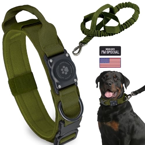 Taktisches AirTag Hundehalsband Leine Set, 100% wasserdicht, verstellbares Militärhalsband mit Griff, dickes und breites GPS-Hundehalsband für mittelgroße und große Hunde von Furrigo