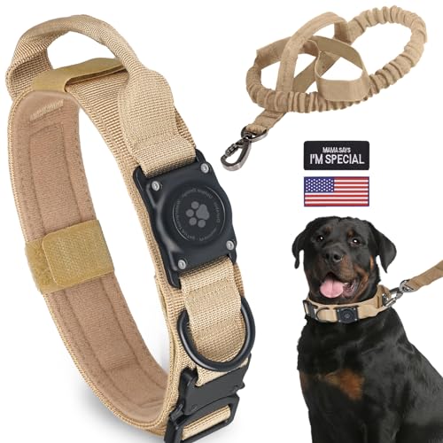 Taktisches AirTag Hundehalsband Leine Set, 100% wasserdicht, verstellbares Militärhalsband mit Griff, dickes und breites GPS-Hundehalsband für mittelgroße und große Hunde von Furrigo