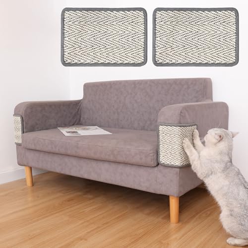 Furrther Boho Sisal Kratzmatte mit Klettstreifen (Kratzschutz für Teppich, Sofa, Wand und Möbel), strapazierfähige und fusselfeste Oberfläche (Mini 2er-Pack, Fischgräten) von Furrther