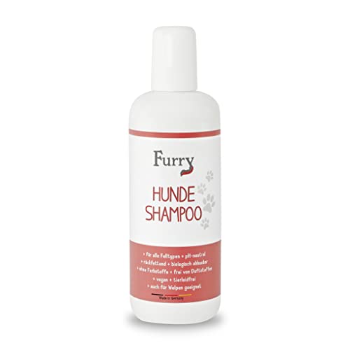 Furry sensitiv Hundeshampoo ohne Parfüm, gegen Geruch, für alle Felltypen, für Welpen, Made in Germany, mit Aloe Vera, leichte Kämmbarkeit, Fellpflege für helles, weißes, dunkles Fell, vegan, 250ml von Furry