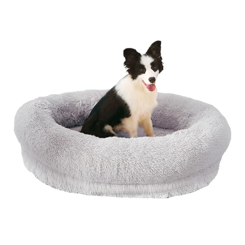 FurryNap Orthopädisches Hundebett für mittelgroße Hunde, bequemes, flauschiges Hundebett, Anti-Angst-Haustierbett mit stützendem Schaumstoff, abnehmbar, waschbar, ovales Bett (Hellgrau, 76,2 cm) von FurryNap