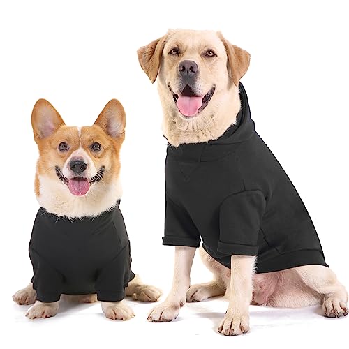 Fullyilla Hunde-Kapuzenpullover für große und mittelgroße Hunde mit Loch und Taschen, V-Ausschnitt, großer Hund, warme Kleidung, Sweatshirt, Outfit, Pulloverjacke, Weste, Mantel, Pyjama, Schwarz, 2XL von Furryilla