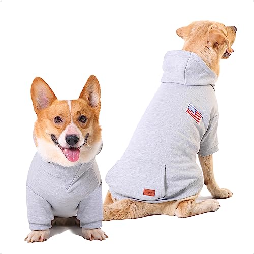 Furryilla 4. Juli Hunde-Kapuzenpullover für große mittelgroße Hunde mit amerikanischer Flagge, Haustier-Sweatshirt, Pullover mit Loch für die Leine und Taschen, für Jungen und Mädchen, Grau, Größe 5XL von Furryilla