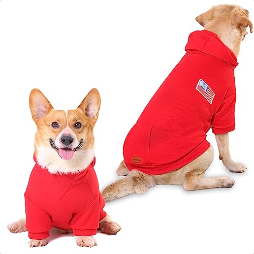 Furryilla 4. Juli Hunde-Kapuzenpullover für große mittelgroße Hunde mit amerikanischer Flagge, Haustier-Sweatshirt, Pullover mit Loch für die Leine und Taschen, für Jungen und Mädchen, Rot, Größe 5XL von Furryilla