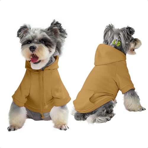 Furryilla Haustier Kleidung für Hund, Hundekapuzen Sweatshirt mit Kapuze und Taschen für kleine Hunde(Braun-M) von Furryilla