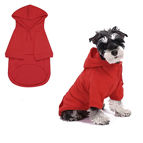 Furryilla Haustierkleidung für Hunde, Hundeanzug Hunde-Hoodies Sweatshirt mit Kapuze und Taschen für kleine Hunde (roter Hunde-Kapuzenpullover, klein) von Furryilla