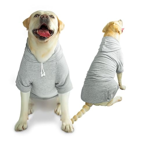 Furryilla Haustierkleidung für Hunde, Hundeanzug Hunde-Kapuzen-Sweatshirt mit Loch für die Leine für mittelgroße und große Hunde (grauer Hunde-Kapuzenpullover, Größe 4XL) von Furryilla