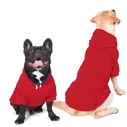 Furryilla Haustierkleidung für Hunde, Hunde-Kapuzen-Sweatshirt mit Loch für die Leine für mittelgroße und große Hunde (roter Hunde-Kapuzenpullover, Größe 5XL) von Furryilla