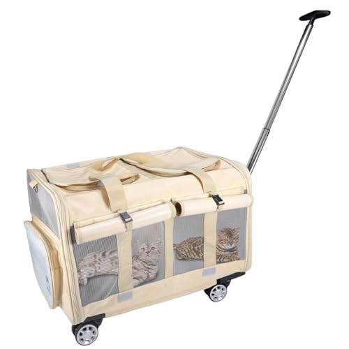 Furryilla Katzentransportbox Abnehmbaren Trolley für 2 Katzen Hunde Groß Transportbox Katzentasche im Vorhangstil Super Belüftetes Design von Furryilla