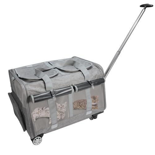 Furryilla Katzentransportbox Abnehmbaren Trolley für 2 Katzen Hunde Groß Transportbox Katzentasche im Vorhangstil Super Belüftetes Design von Furryilla