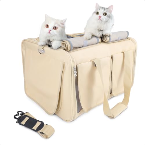 Furryilla Katzentransportbox Abnehmbaren Trolley für 2 Katzen Hunde Groß Transportbox Katzentasche im Vorhangstil Super Belüftetes Design von Furryilla